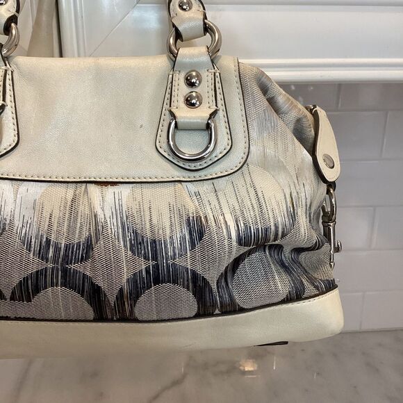 Coach White & Navy Signature IKAT Sabrina Satchel - Picture 5 of 14